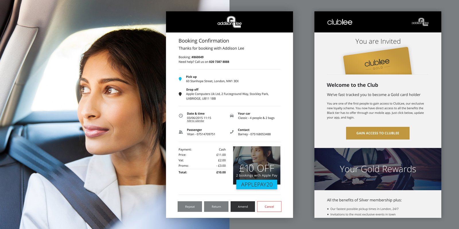 Addison Lee — account screens