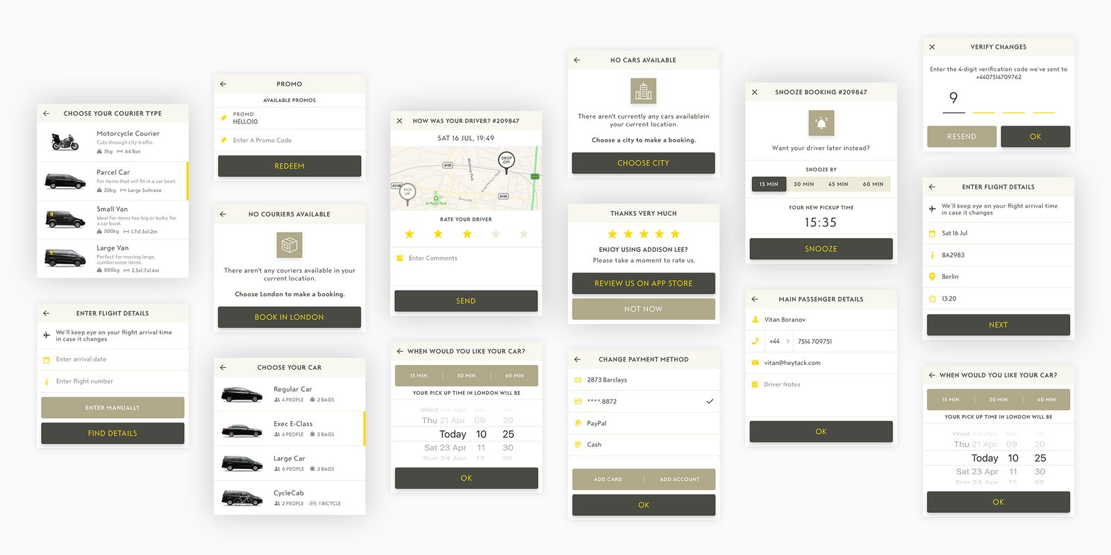 New Addison Lee — detail screens