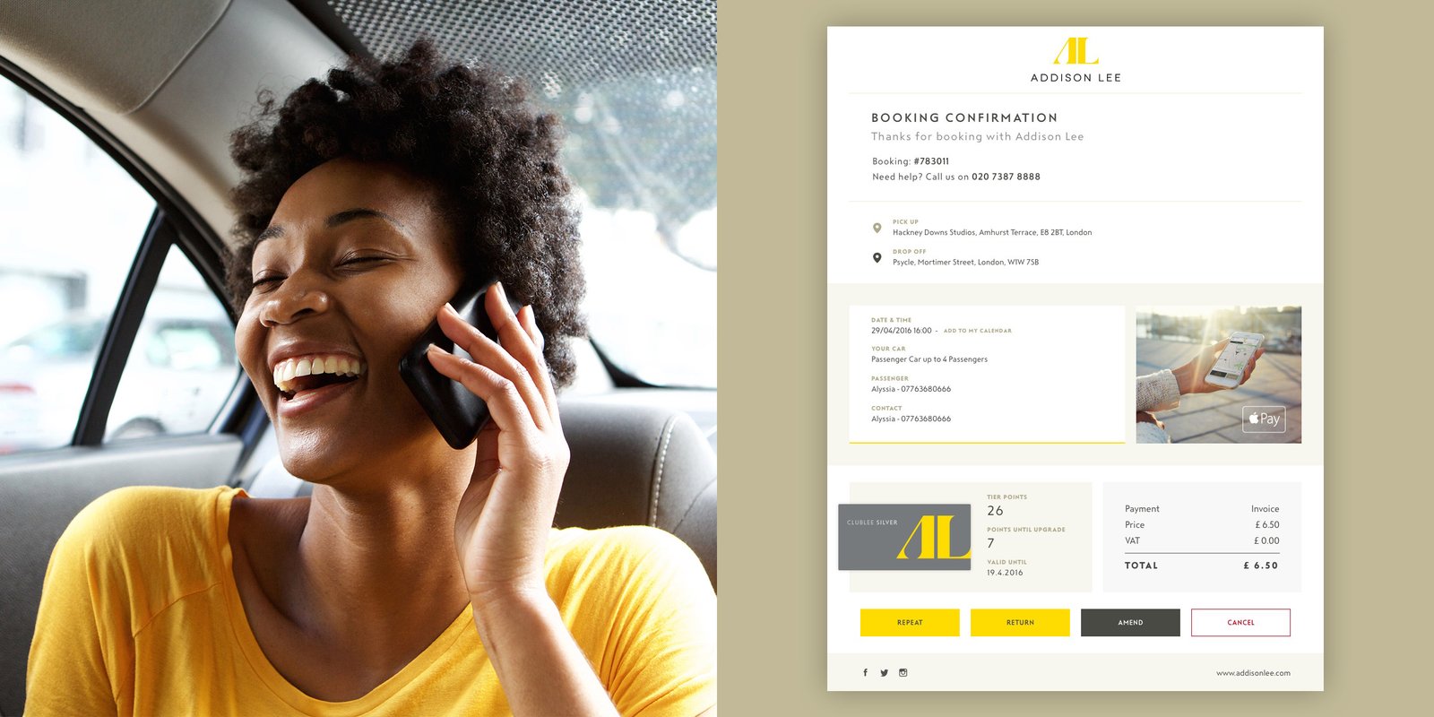 New Addison Lee — account screens